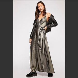 Free People Let It Shine Maxi Slip Dress Gold XS